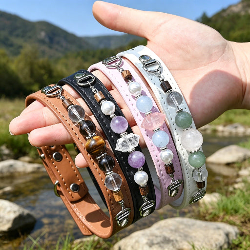 Healing Crystal Pet Collar | Adjustable Eco-Leather Dog & Cat Collar for Small/Medium Pets (4 Colors)