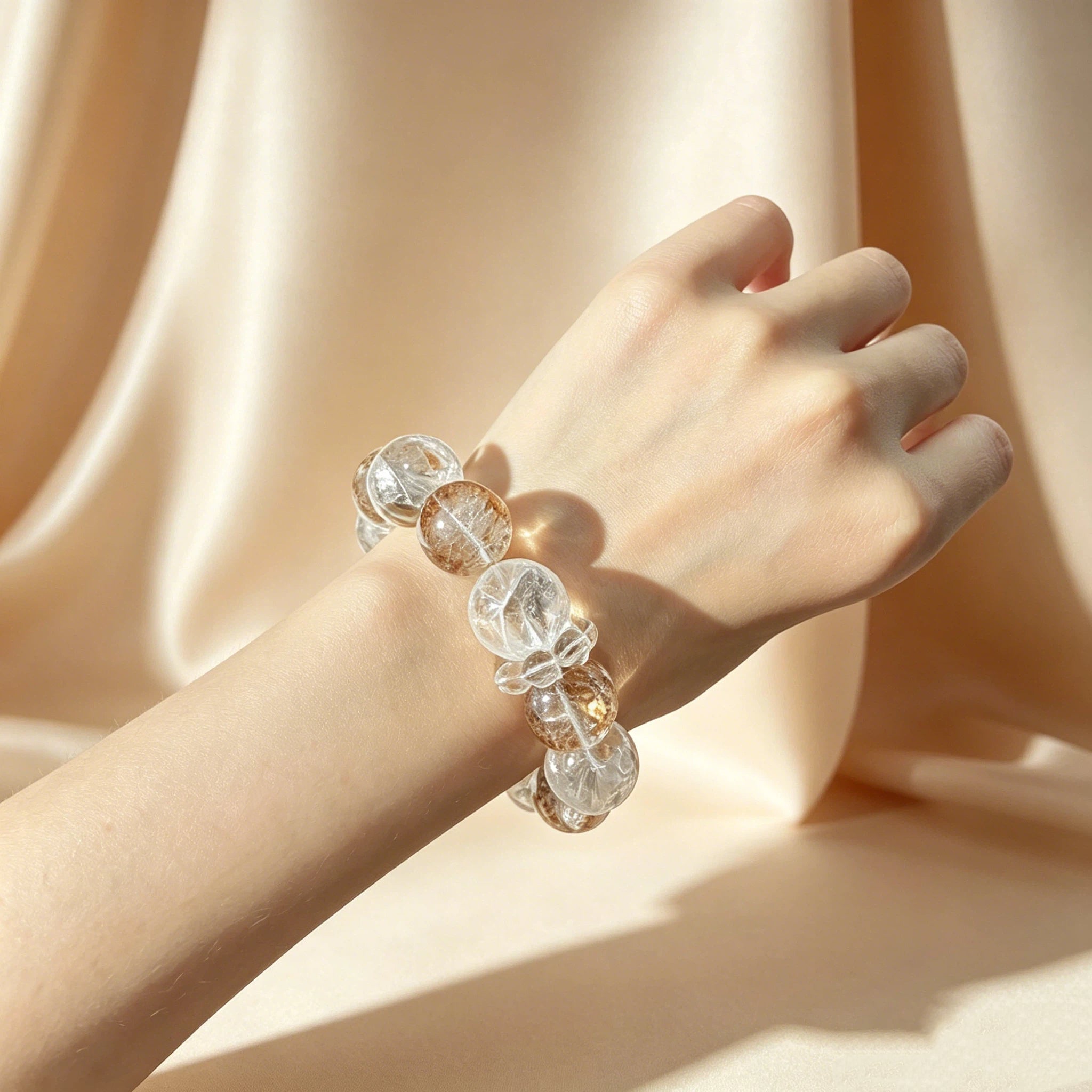 Rutilated Quartz Pet Collar & Owner's Bracelet Matching Set: Natural Clear Crystal Wealth Energy Bond Jewelry