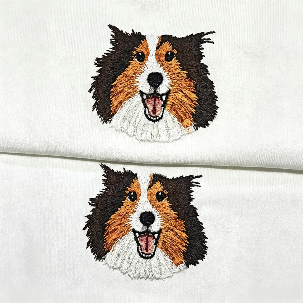 Classic Tee: Custom Pet Photo Embroidery Short Sleeve, Hand-Stitched Cat & Dog Portrait, 100% Cotton, Versatile Gift for Pet Lovers