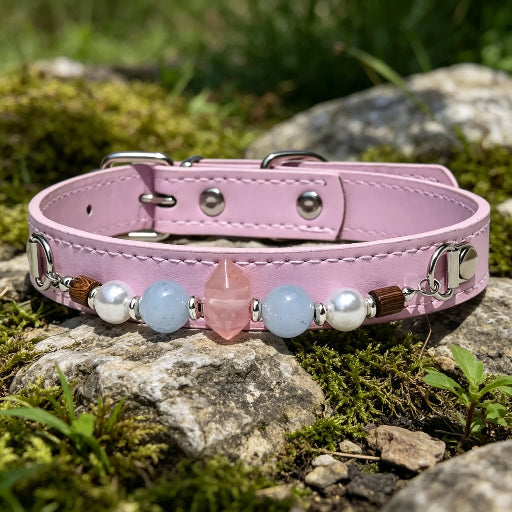 Healing Crystal Pet Collar | Adjustable Eco-Leather Dog & Cat Collar for Small/Medium Pets (4 Colors)