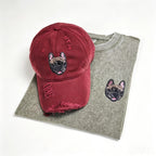 Distressed Ripped Baseball Cap: Hand-Sewn Pet Portrait, Soft Washed Cotton Unisex Dad Hat, Pet Memorial Everyday Cap
