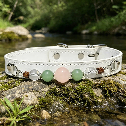 Healing Crystal Pet Collar | Adjustable Eco-Leather Dog & Cat Collar for Small/Medium Pets (4 Colors)