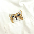 Oversized Pocket T-Shirt: Pure Cotton Short Sleeve with Custom Pet Portrait Embroidery. Unisex Summer Top with Chest Embroidery from Your Pet Photo – The Perfect Shirt for Dog Lovers!