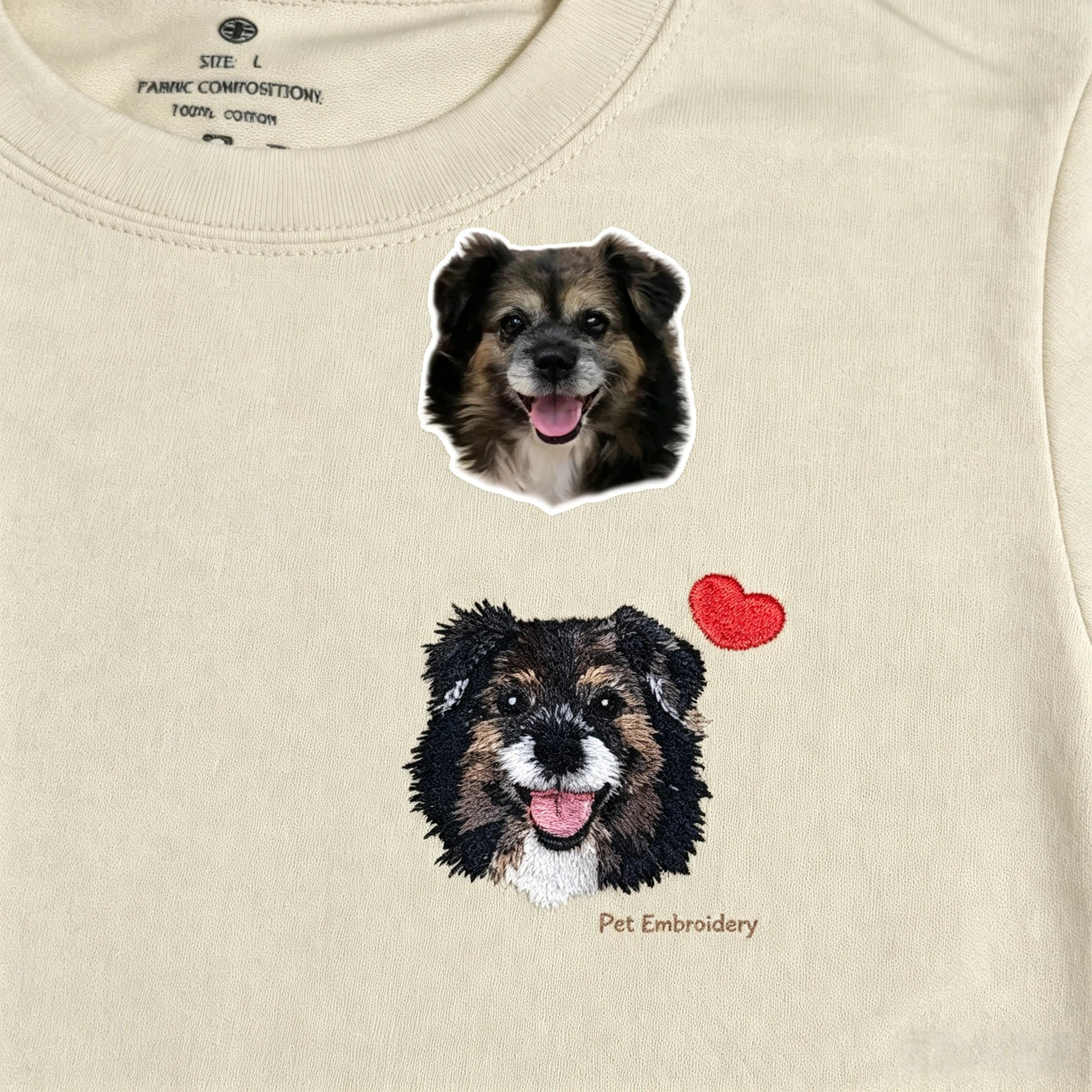 Classic Tee: Custom Pet Photo Embroidery Short Sleeve, Hand-Stitched Cat & Dog Portrait, 100% Cotton, Versatile Gift for Pet Lovers