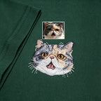 Classic Tee: Custom Pet Photo Embroidery Short Sleeve, Hand-Stitched Cat & Dog Portrait, 100% Cotton, Versatile Gift for Pet Lovers