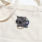 Classic Canvas Tote Bag：Custom Pet Embroidery, Personalized Cool Cat & Dog Portrait Shopping Bag, Large Capacity Shoulder Bag for Pet Lovers