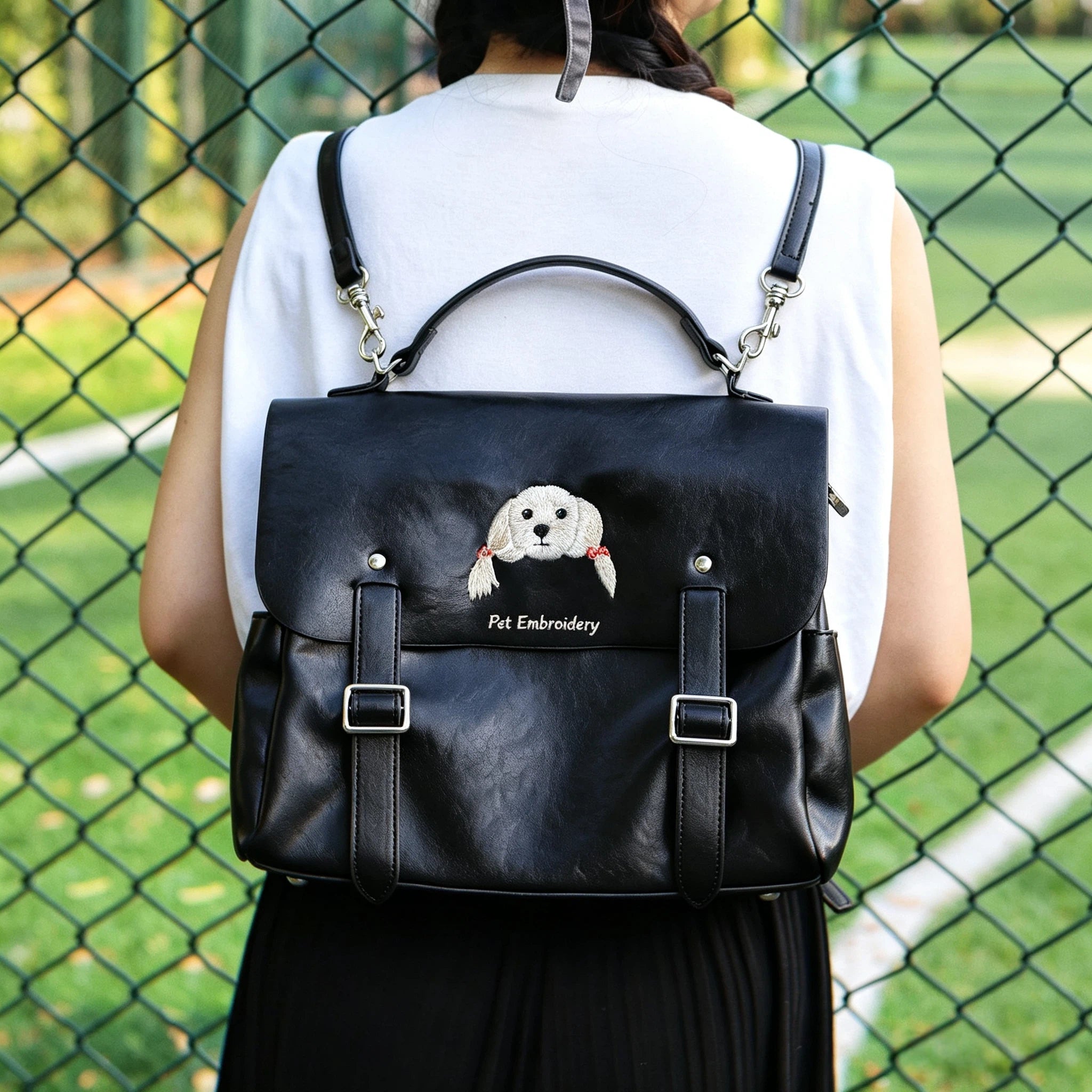 Custom Leather Messenger Bag, Personalized Pet Portrait Crossbody Cambridge Bag： Hand-Stitched from Pet Photo, Exclusive Gift for Pet Lovers