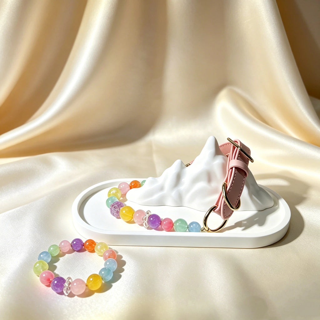 Pastel Rainbow Chakra Healing Crystal Pet Collar & Bracelet Set Pet Owner Bonding Jewelry