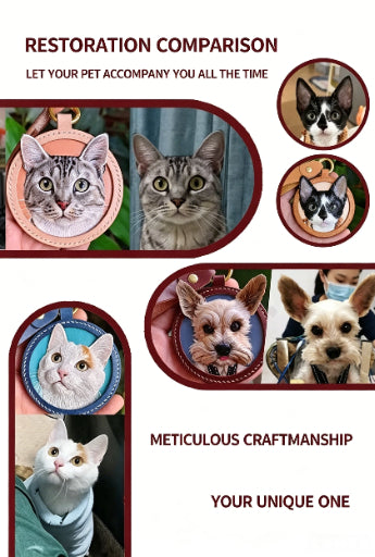 Scalloped Hand-Carved Leather, custom pet portrait keychain, personalized leather key fob, pet keepsake pendant