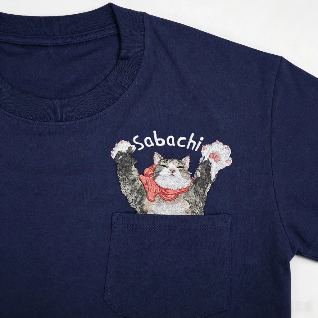 Oversized Pocket T-Shirt: Pure Cotton Short Sleeve with Custom Pet Portrait Embroidery. Unisex Summer Top with Chest Embroidery from Your Pet Photo – The Perfect Shirt for Dog Lovers!
