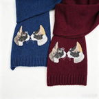 Custom Pet Portrait Embroidery Knitted Wool Scarf, Personalized Cat Dog Photo Custom Winter Scarf, Sentimental Pet Lover Memorial Gift