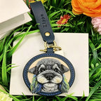 Luxury Hand-Carved Leather Pet Keychain – Unique Pet Portrait Memorial with Name Engraving on Back, Ideal Gift for Pet Parents
