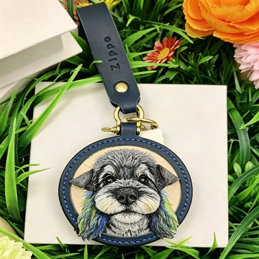Luxury Hand-Carved Leather Pet Keychain – Unique Pet Portrait Memorial with Name Engraving on Back, Ideal Gift for Pet Parents