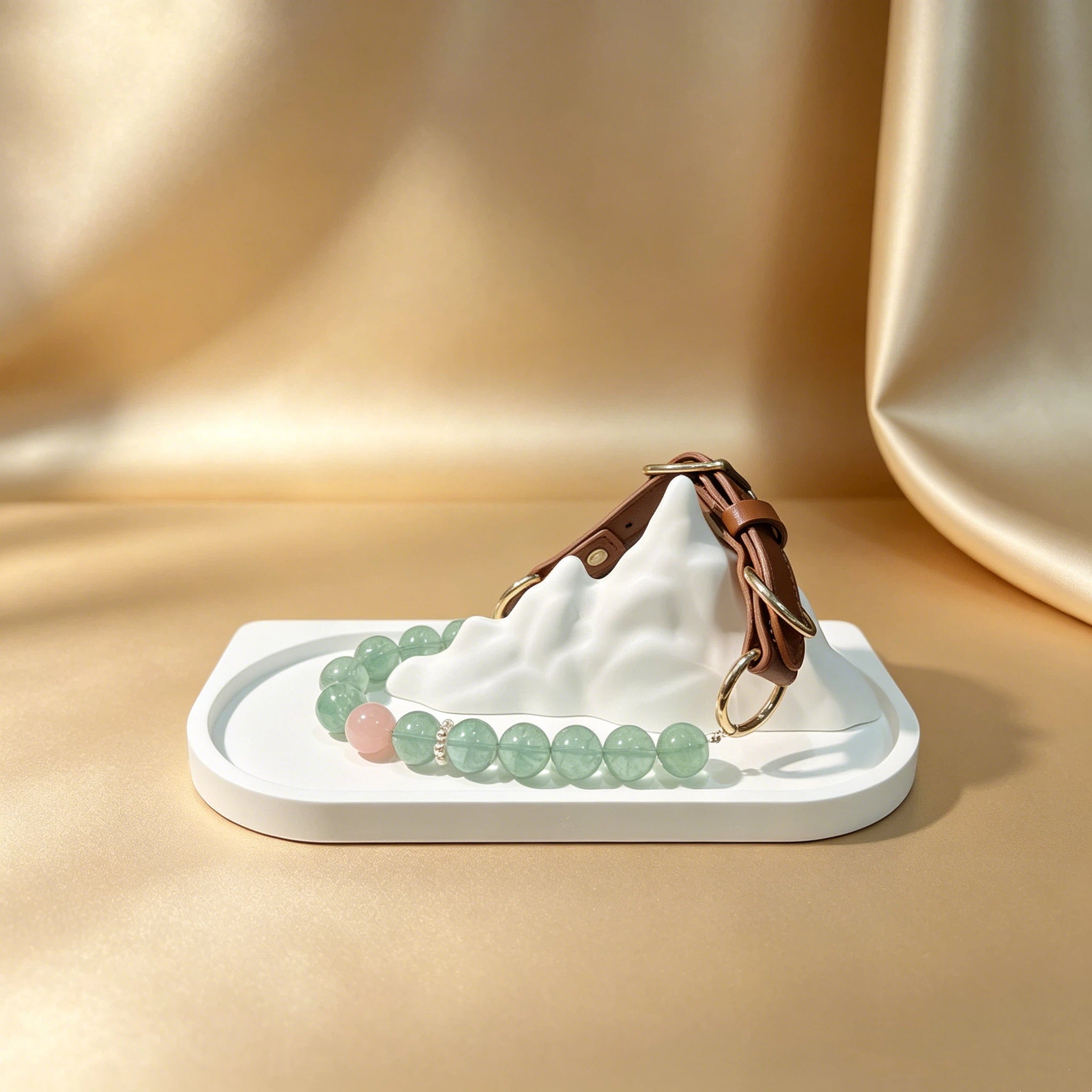 Icy Green Fluorite Pet Collar & Owner Bracelet Set Natural Healing Rose Quartz Reduce Anxiety for Pets & Owners Friendship Crystal Jewelry