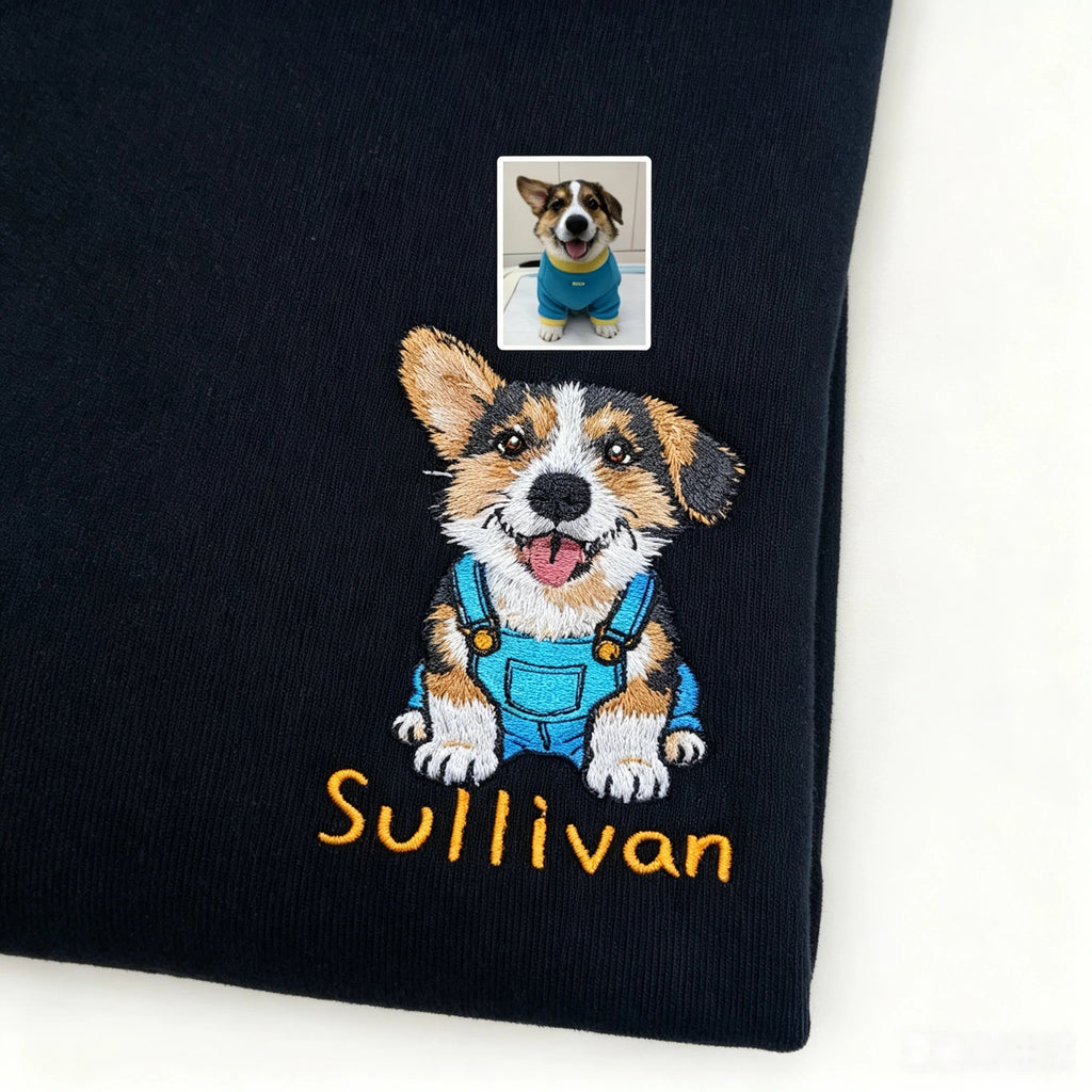 Classic Hoodie: A soft, warm cotton hoodie featuring a hand-stitched, custom pet embroidery made with love. It's the perfect gift for pet parents' birthdays or Christmas.
