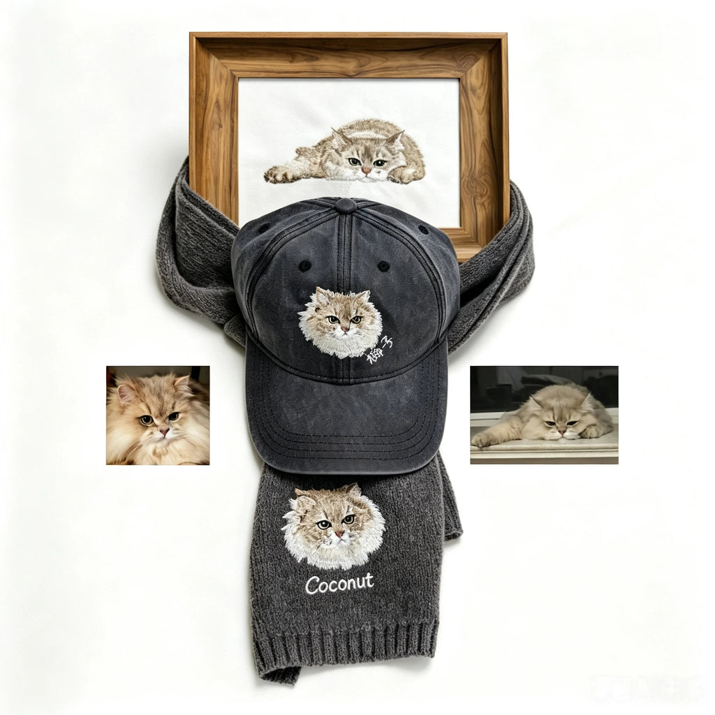 Washed Denim Baseball Cap: Minimalist Pet Embroidery Dad Hat, Hand-Stitched Pet Portrait, Take Your Furry Friend Everywhere!