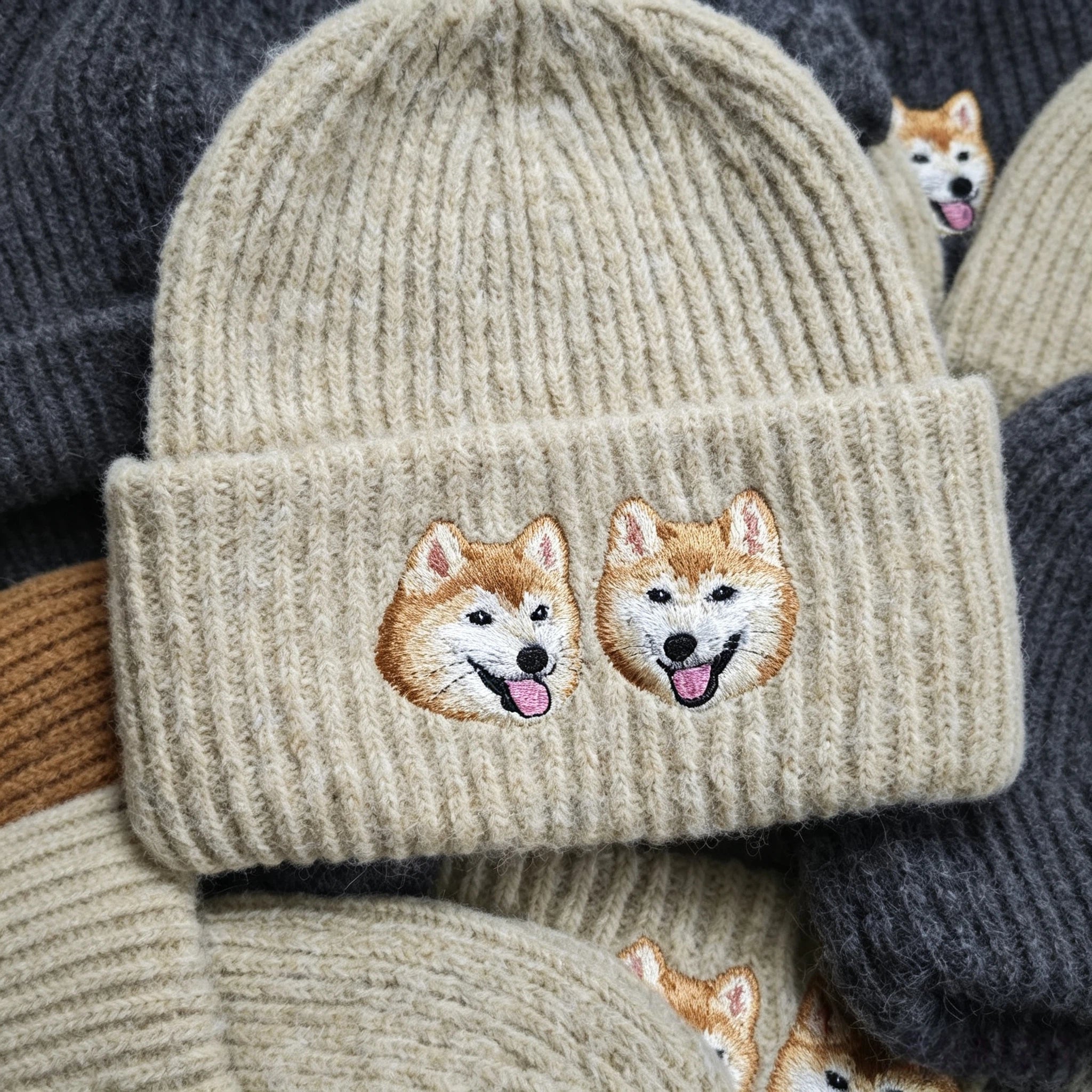 Classic Knit Beanie: Hand-Sewn Cat & Dog Portrait, Soft Stretchy Winter Pull-On Hat, Pet Memorial Accessory, Wear Your Furry Friend All Winter Long!