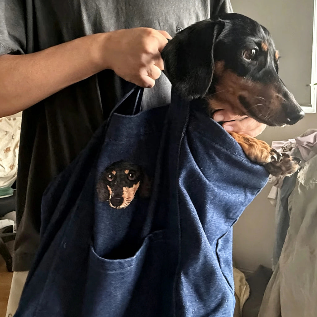 Denim Crossbody Bag: Upload your pet's photo for a custom embroidered bag! A soft, washed denim crossbody perfect for casual shopping.