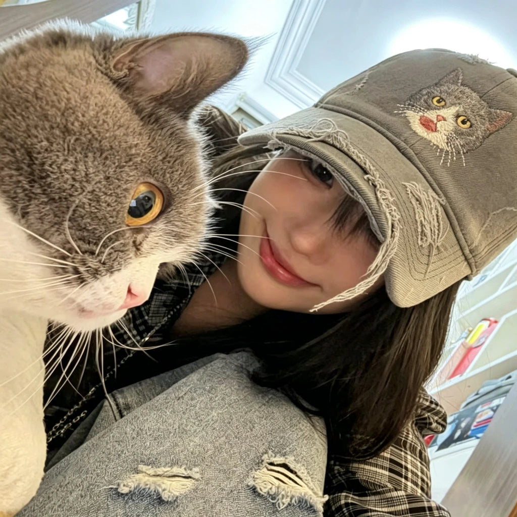 Distressed Ripped Baseball Cap: Hand-Sewn Pet Portrait, Soft Washed Cotton Unisex Dad Hat, Pet Memorial Everyday Cap
