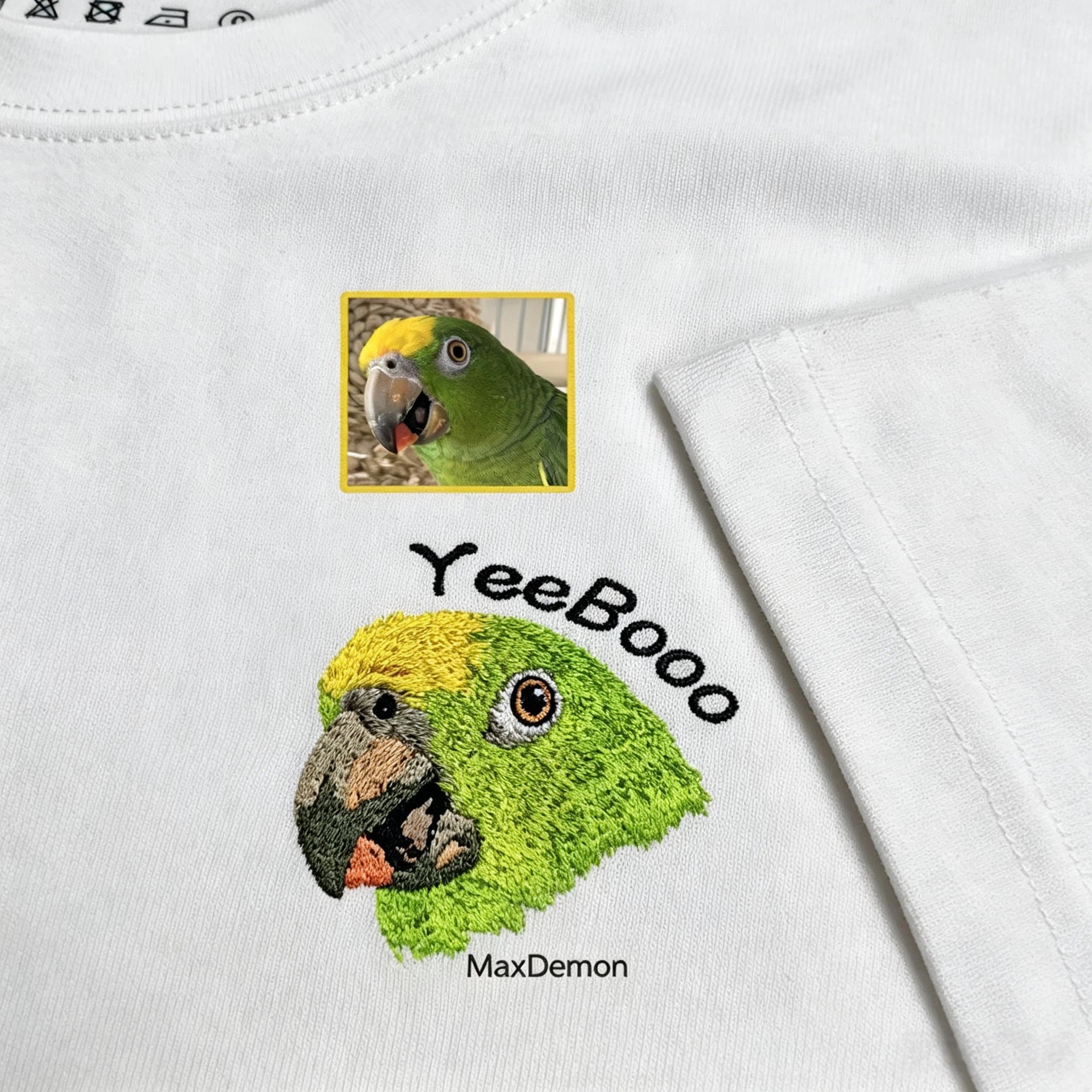 Classic Tee: Custom Pet Photo Embroidery Short Sleeve, Hand-Stitched Cat & Dog Portrait, 100% Cotton, Versatile Gift for Pet Lovers