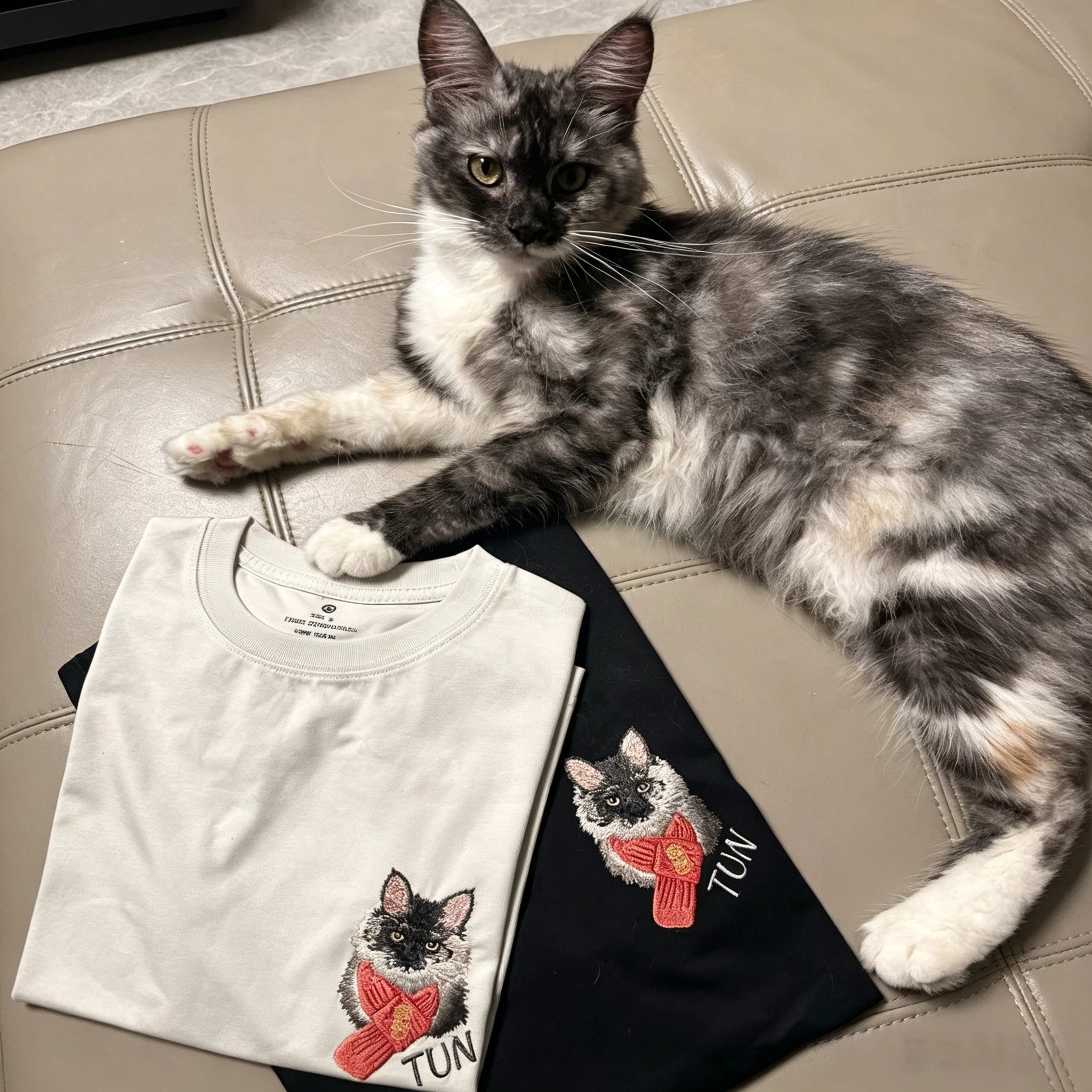 Classic Tee: Custom Pet Photo Embroidery Short Sleeve, Hand-Stitched Cat & Dog Portrait, 100% Cotton, Versatile Gift for Pet Lovers