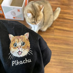 Classic Tee: Custom Pet Photo Embroidery Short Sleeve, Hand-Stitched Cat & Dog Portrait, 100% Cotton, Versatile Gift for Pet Lovers