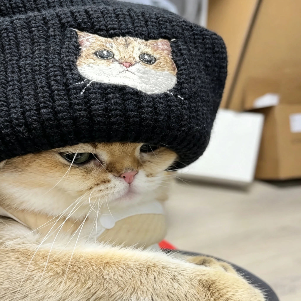 Colorful Knit Beanie: Upload Your Cat or Dog Photo for Custom Embroidery, Thick & Soft Ribbed Winter Hat, Versatile Outdoor Cold-Weather Essential