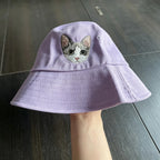 Casual Bucket Hat: Cat & Dog Embroidered Wide-Brim Bucket Hat, Pet Memorial Everyday Wear, Embroider Your Cute Furry Friend on a Soft Bucket Hat!