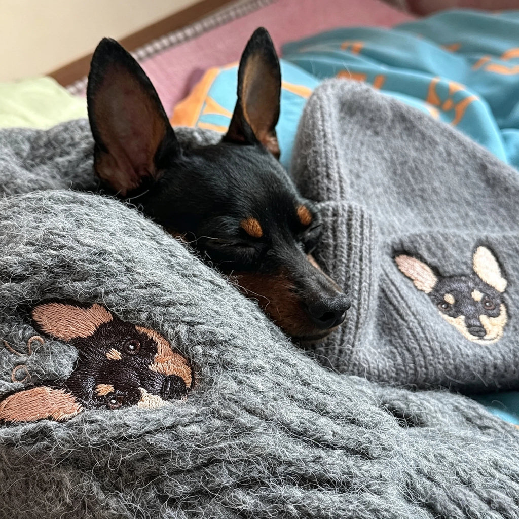 Classic Knit Beanie: Hand-Sewn Cat & Dog Portrait, Soft Stretchy Winter Pull-On Hat, Pet Memorial Accessory, Wear Your Furry Friend All Winter Long!