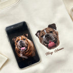 Classic Tee: Custom Pet Photo Embroidery Short Sleeve, Hand-Stitched Cat & Dog Portrait, 100% Cotton, Versatile Gift for Pet Lovers
