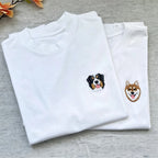 Classic Tee: Custom Pet Photo Embroidery Short Sleeve, Hand-Stitched Cat & Dog Portrait, 100% Cotton, Versatile Gift for Pet Lovers