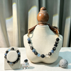 Natural Black Obsidian Crystal Pet Collar – Calming & Protective Healing Stones, Genuine Leather, Matching Owner Bracelet