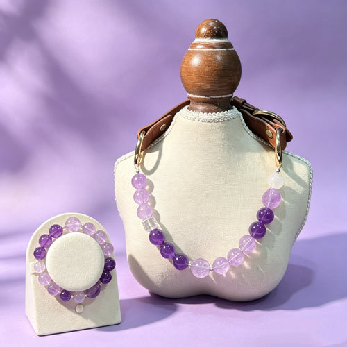 Amethyst Pet Collar & Owner Bracelet Set | Anxiety Relief, Stress Healing & Emotional Bonding