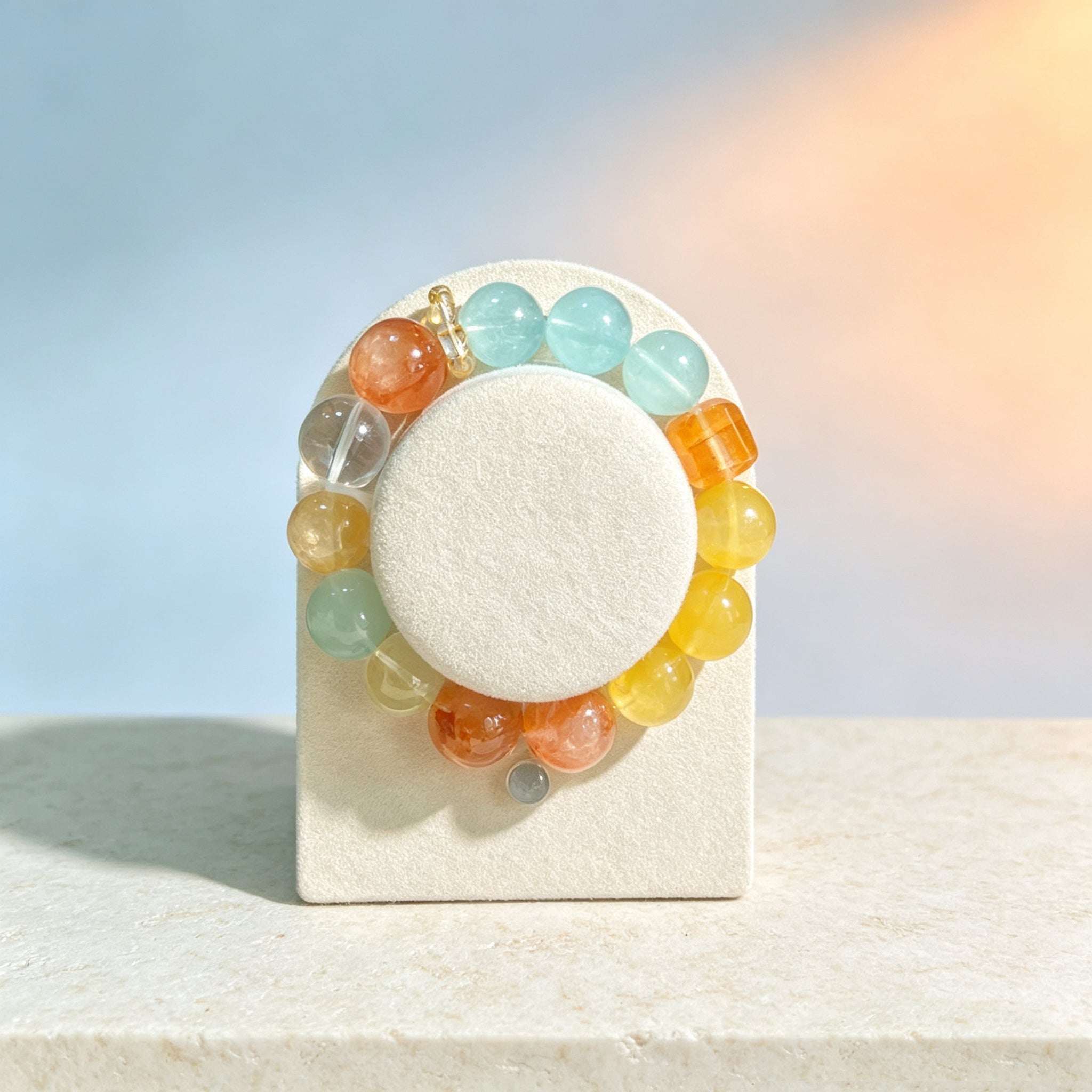 Soothing Healing Crystal Energy Pet Collar – Beaded Necklace with Citrine, Aquamarine & Red Agate, Fits All Pets & Customizable Size