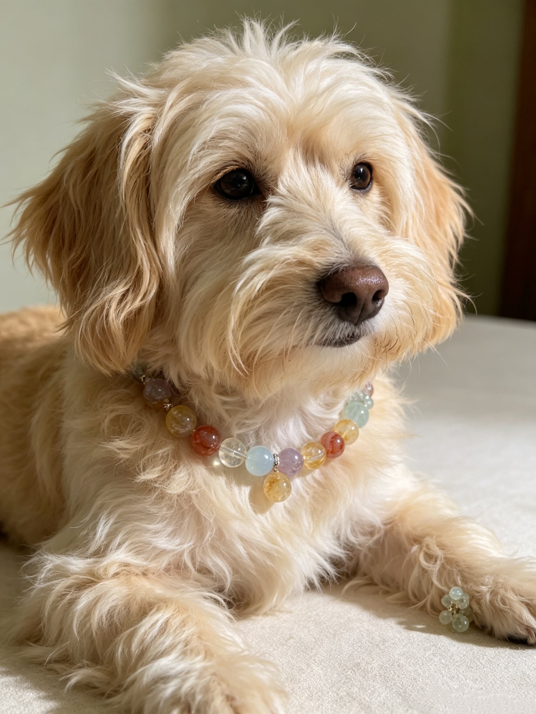 Rainbow Multi-Gem Healing Crystal Pet Collar – Chakra Balancing & Calming Necklace for Cats and Dogs, Auspicious Healing Gemstone Beads, Customizable
