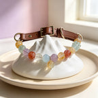 Rainbow Multi-Gem Healing Crystal Pet Collar – Chakra Balancing & Calming Necklace for Cats and Dogs, Auspicious Healing Gemstone Beads, Customizable