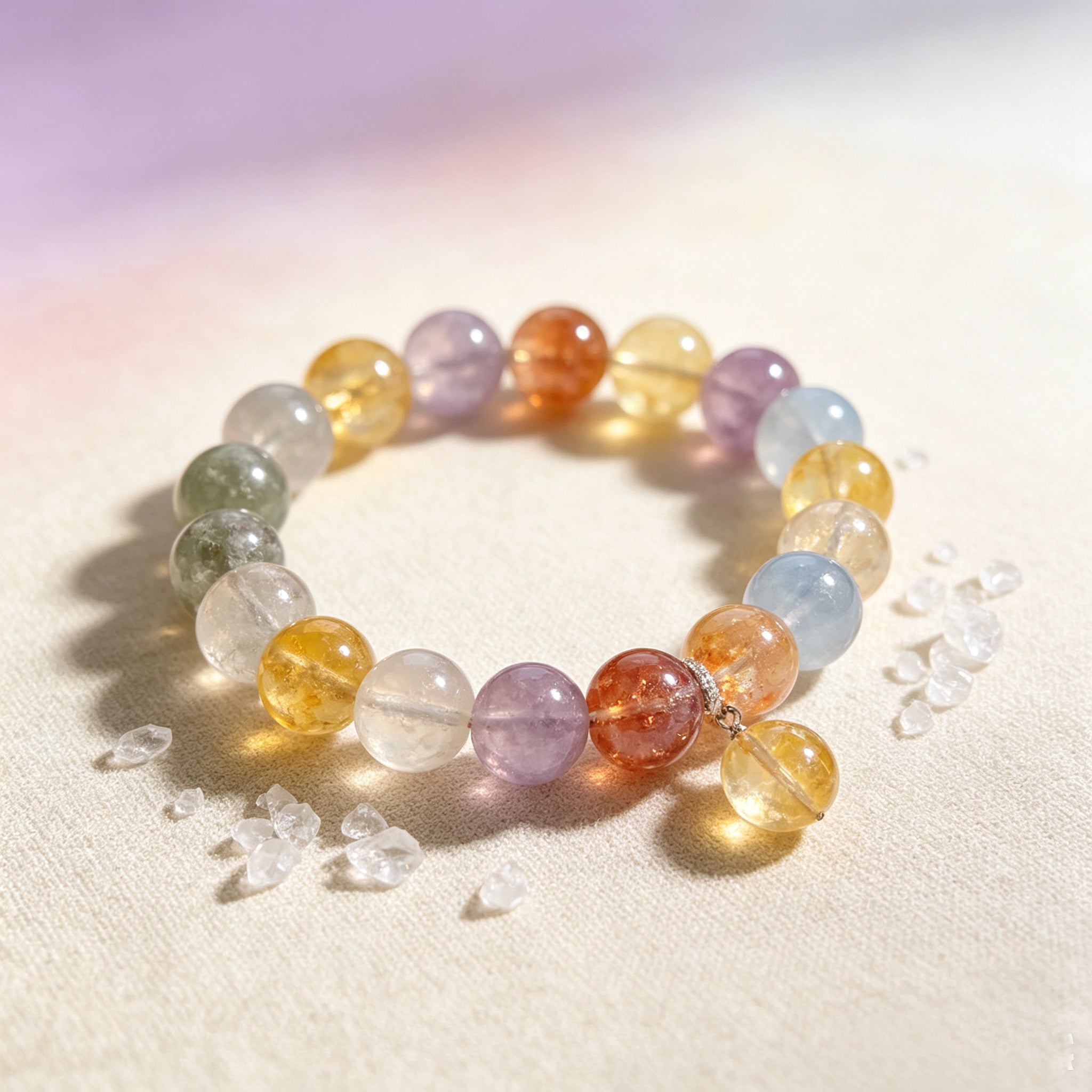 Rainbow Multi-Gem Healing Crystal Pet Collar – Chakra Balancing & Calming Necklace for Cats and Dogs, Auspicious Healing Gemstone Beads, Customizable