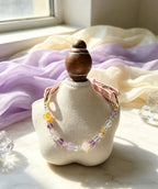 Natural Amethyst, Citrine & Rose Quartz Healing Energy Pet Collar, Macaron Pink & Purple Multi-Gemstone Beaded Necklace, Adjustable Soft Pink Leather Strap, Stabilizes Emotions & Purifies Negative Energy