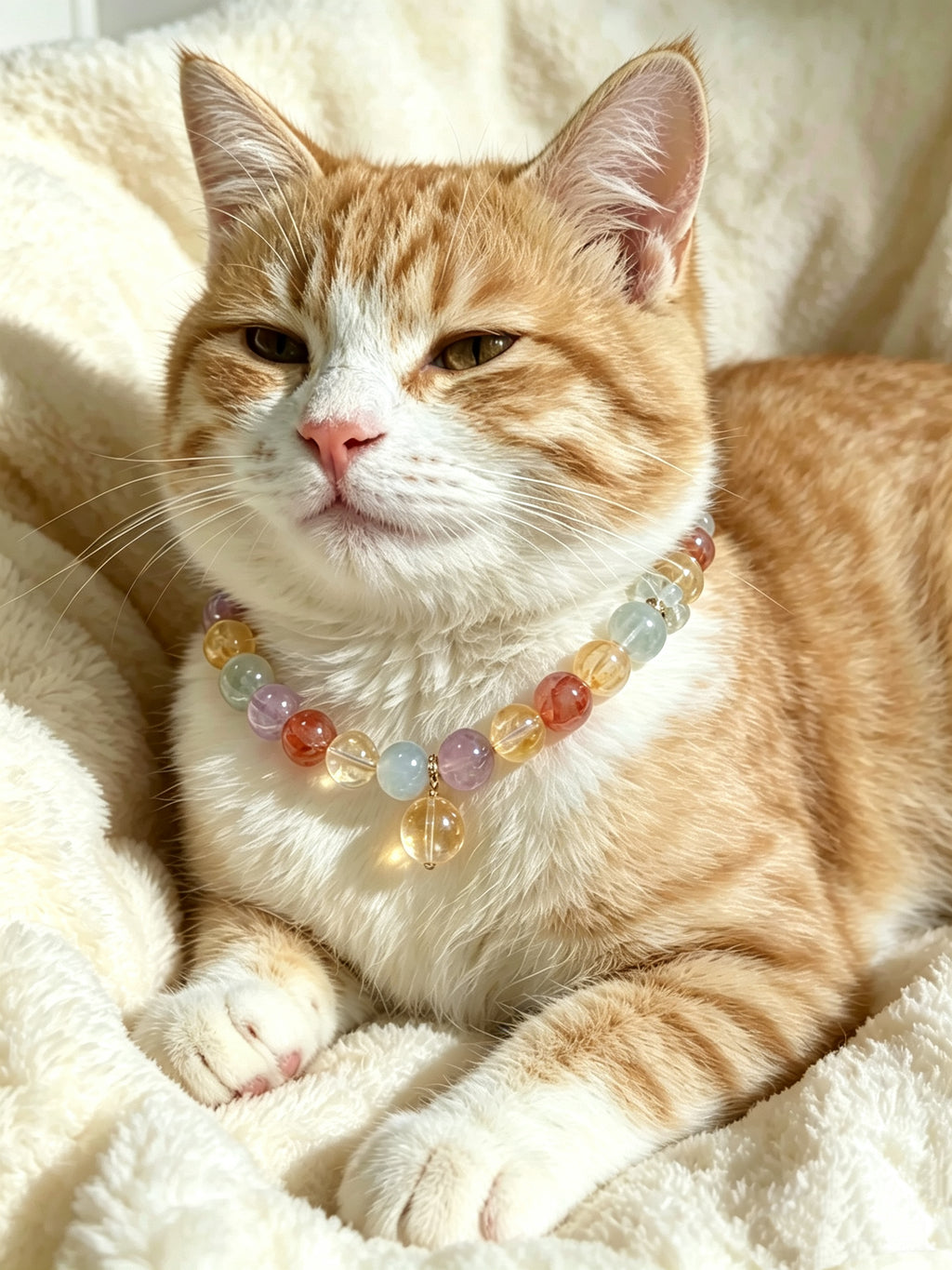 Rainbow Multi-Gem Healing Crystal Pet Collar – Chakra Balancing & Calming Necklace for Cats and Dogs, Auspicious Healing Gemstone Beads, Customizable