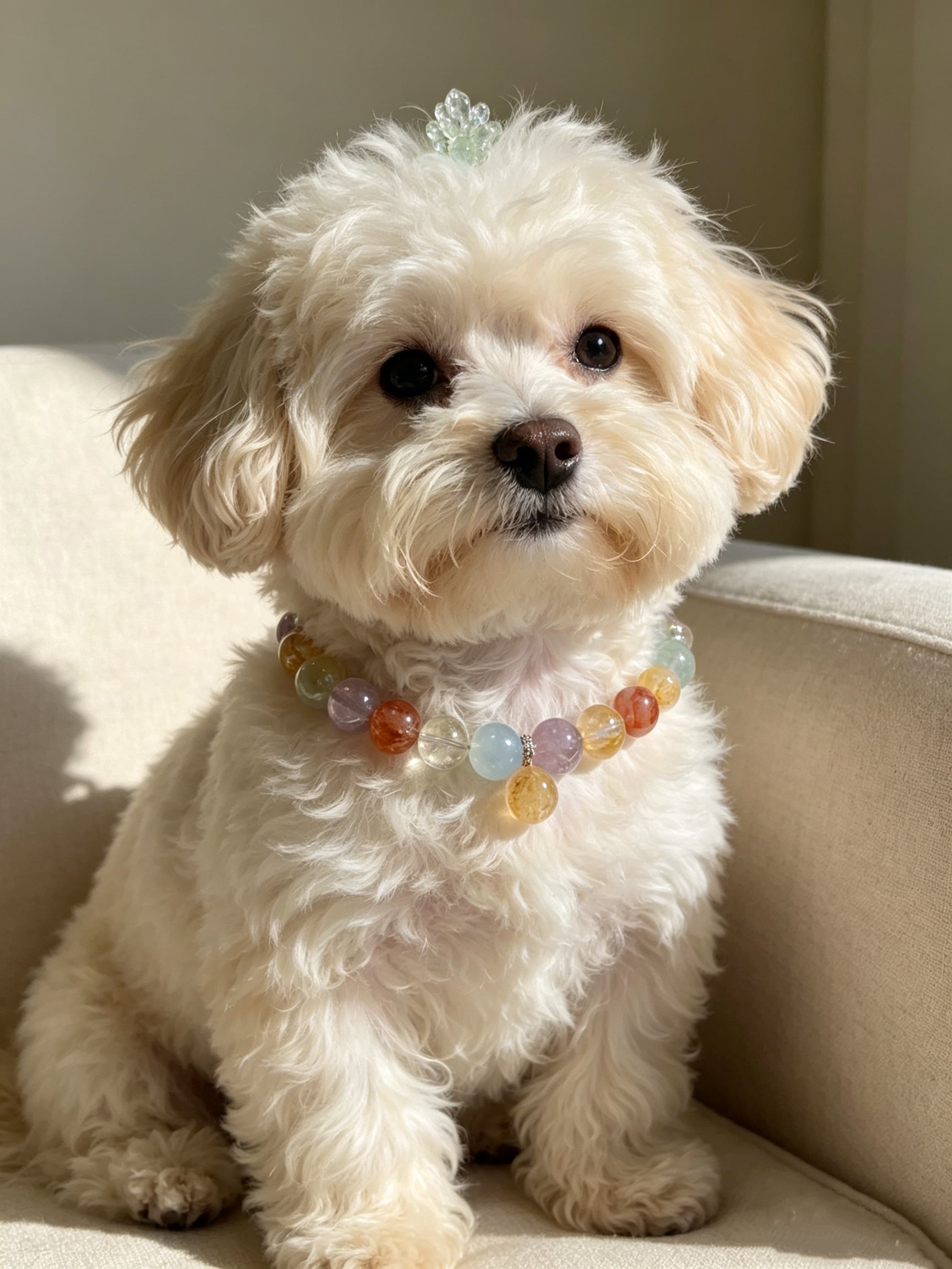 Rainbow Multi-Gem Healing Crystal Pet Collar – Chakra Balancing & Calming Necklace for Cats and Dogs, Auspicious Healing Gemstone Beads, Customizable