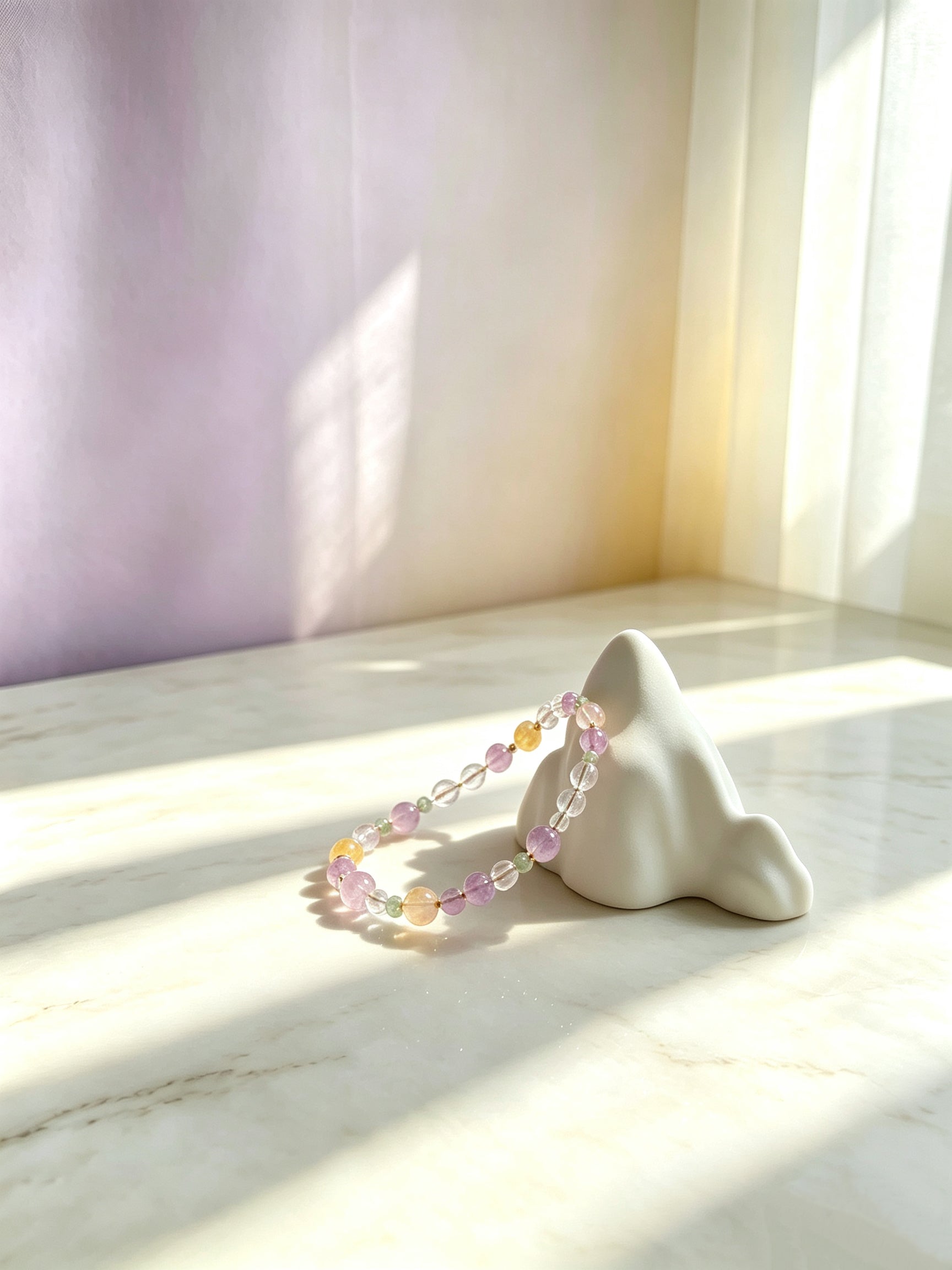 Natural Amethyst, Citrine & Rose Quartz Healing Energy Pet Collar, Macaron Pink & Purple Multi-Gemstone Beaded Necklace, Adjustable Soft Pink Leather Strap, Stabilizes Emotions & Purifies Negative Energy