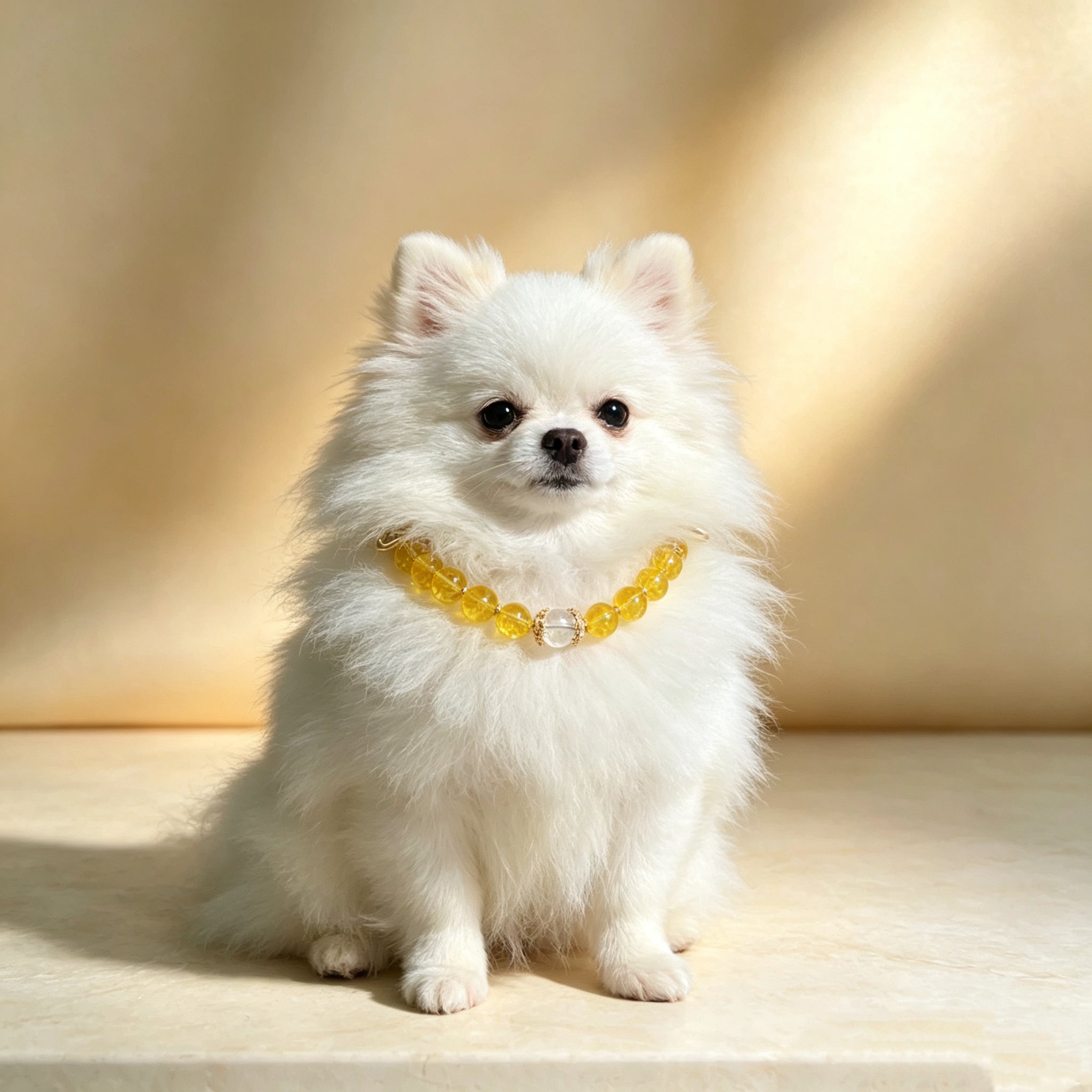 Citrine Wealth & Healing Pet Collar with Matching Owner Bracelet, Calming White Crystal Necklace, Positive Energy & Good Luck Beaded Necklace for Cats, Dogs & Small Pets