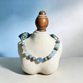 Natural Aquamarine Healing Crystal Pet Owner Beaded Necklace Set – Featuring a Gray Cloudstone Emotional Soothing Chain with an Oval Aquamarine Pendant. Adjustable and Customizable Design to Help Alleviate Separation Anxiety.