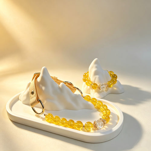 Citrine Wealth & Healing Pet Collar with Matching Owner Bracelet, Calming White Crystal Necklace, Positive Energy & Good Luck Beaded Necklace for Cats, Dogs & Small Pets