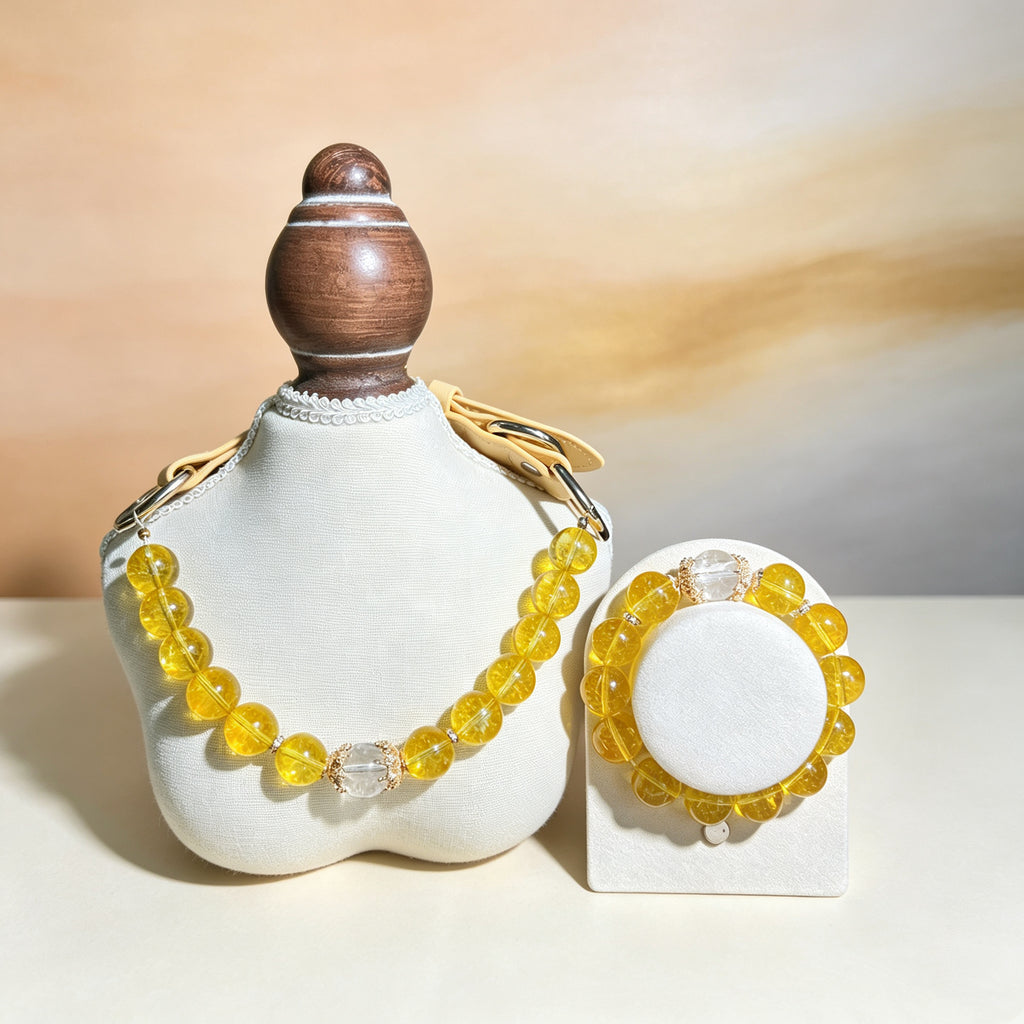 Citrine Wealth & Healing Pet Collar with Matching Owner Bracelet, Calming White Crystal Necklace, Positive Energy & Good Luck Beaded Necklace for Cats, Dogs & Small Pets