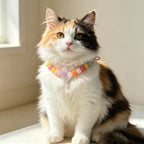Rainbow Healing Crystal Pet Collar – Multicolor Natural Gemstone Beads with Wing & Star Charms, Adjustable Pink Leather Collar for Cats and Dogs, Helps Soothe Stress and Calm Emotions
