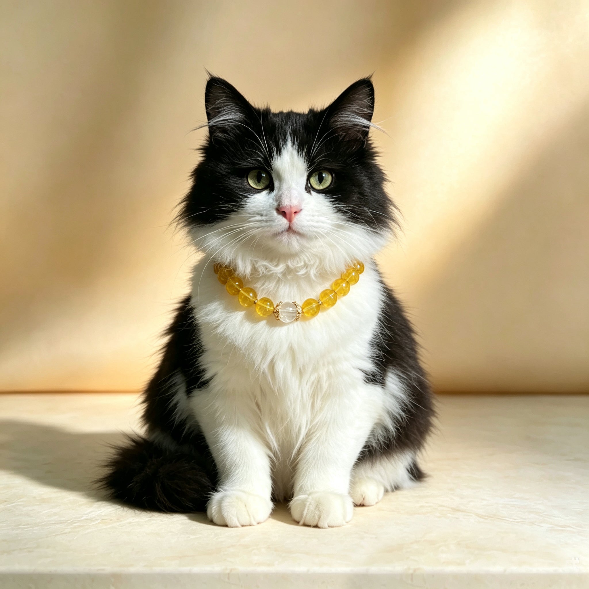 Citrine Wealth & Healing Pet Collar with Matching Owner Bracelet, Calming White Crystal Necklace, Positive Energy & Good Luck Beaded Necklace for Cats, Dogs & Small Pets