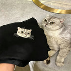 Classic Tee: Custom Pet Photo Embroidery Short Sleeve, Hand-Stitched Cat & Dog Portrait, 100% Cotton, Versatile Gift for Pet Lovers