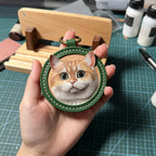 Purely Hand-Carved Leather Pet Round Charm, One-of-a-Kind Custom Keepsake