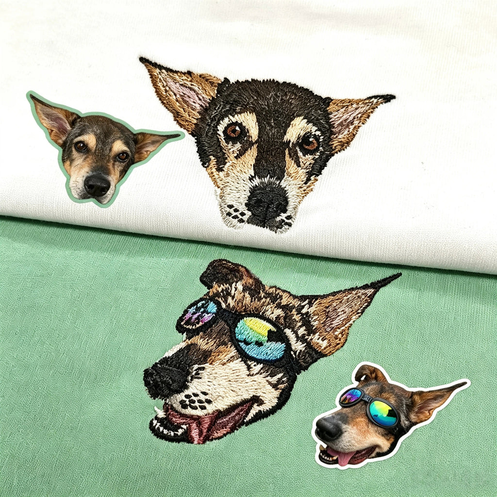 Women's Fitted T-Shirt: Cute Little Dog Chest Embroidery. Custom Pet Photo Pure Cotton Tee – The Perfect Holiday Gift!